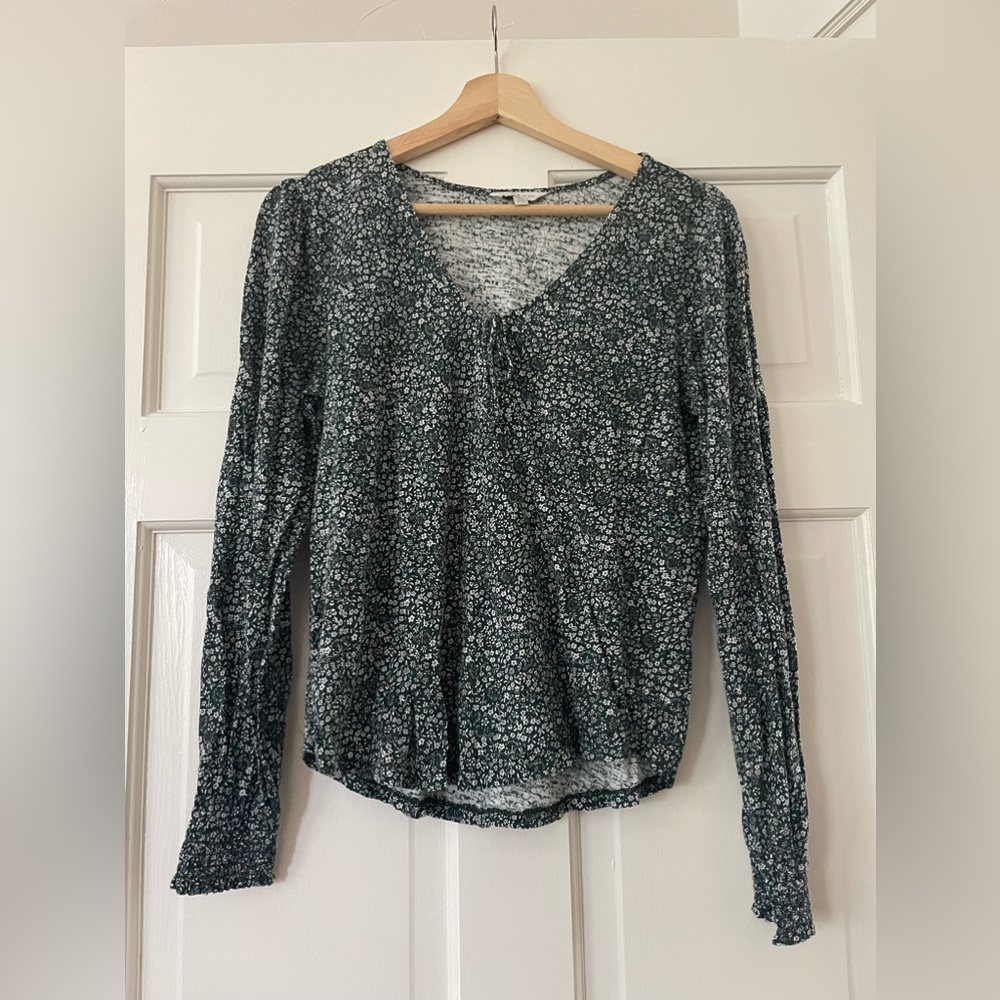 Lucky Brand Green Floral Long Sleeve Blouse